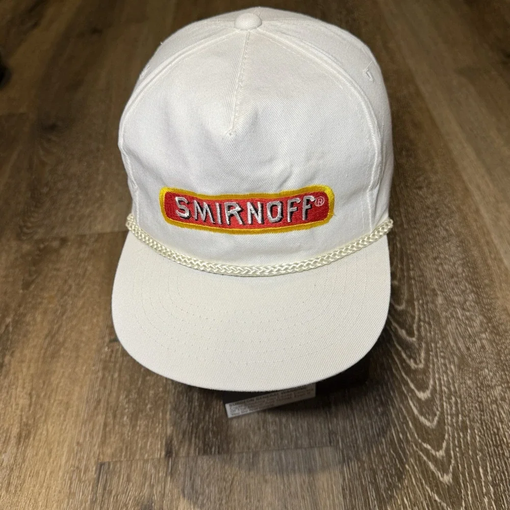 Vintage Smirnoff‎ Snapback Hat White Rope Trucker 80s Cotton Alcohol Liquor Beer